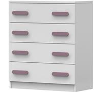 Commode Sideboards Highboard pour la chambre d'enfant 80cm blanc/blanc avec 4 tiroirs et poignées couleur erika Jonas 02