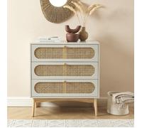 Commode SIXTINE gris perle et cannage rotin 3 tiroirs