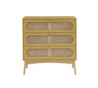 Commode SIXTINE jaune safran et cannage rotin 3 tiroirs