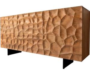 Commode Solu acacia naturel 175 cm 2 portes 3 tiroirs Buffet 3D-Front