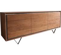 Commode Stonegrace acacia marron plaqué pierre 175 cm 2 portes 3 tiroirs | pied en V noir Sideboard