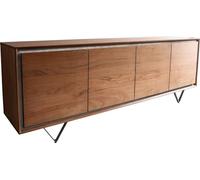 Commode Stonegrace acacia marron plaqué pierre 200 cm 4 portes pied en V | noir Sideboard.