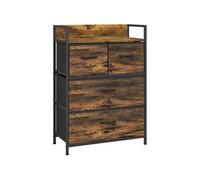 HomCom Commode 4 tiroirs en tissu pliables/amovibles, étagère ouverte, cadre métal – Brun rustique