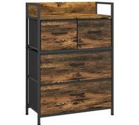 HomCom Commode 4 tiroirs en tissu pliables/amovibles, étagère ouverte, cadre métal – Brun rustique