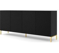 Commode SURF 4D 200 cm NOIR MATTE Buffet 4 portes avec façades MDF fraisées Armoire Buffet BEINE GOLDEN