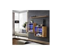 Commode - Switch SB III - 2 vitrines LED - 1 étagère - Bois