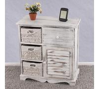 Commode 3 paniers 1 tiroir 60x30x63cm shabby vintage blanc