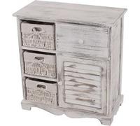Commode / table d'appoint / armoire, 3 paniers, 1 tiroir, 60x30x63cm, shabby, vintage, blanc Blanc G