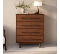 Commode TECCA L 80 cm avec 4 Tiroirs en Bois Massif Coloris Châtaignier, Meuble de Rangement pour Vêtements Design Scandinave