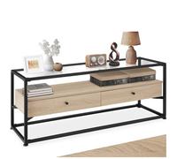 TECTAKE Buffet bas MAIDENHEAD avec 2 Tiroirs en Bois et Acier 121,5 cm x 41,5 cm x 50,5 cm Bois clair industriel