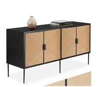 Commode - TECTAKE - Buffet JUNA en bois avec portes effet jute et 2 compartiments de rangement 150 x 47 x 77 cm - Noir/Marron