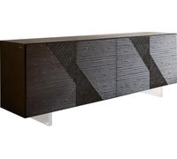 Commode Tereos frêne brun foncé effet 3D 200 cm 4 portes pieds suspendus