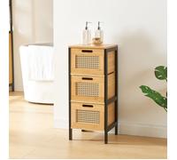 [en.casa] Commode avec 3 Tiroirs Meuble de Rangement Design Intemporel pour Salle de Bain Salon Chambre Entrée Bureau MDF Bambou 72 x 30 x 30 cm Noir Naturel Effet Rotin