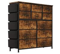 Commode Tissée 12 Tiroirs Pour Chambre à Coucher Coffre De Rangement Haut Avec 5 Poches Latérales 2 Crochets Plateau En Bois Et Cadre En Acier Réglable Tour Organisatrice Moderne Pour Dressing EtSalon