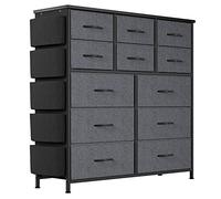 Commode Tissée 12 Tiroirs Pour Chambre à Coucher Coffre De Rangement Haut Avec 5 Poches Latérales 2 Crochets Plateau En Bois Et Cadre En Acier Réglable Tour Organisatrice Moderne Pour Dressing EtSalon