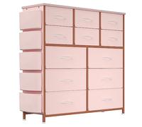 Commode Tissée 12 Tiroirs Pour Chambre à Coucher Coffre De Rangement Haut Avec 5 Poches Latérales 2 Crochets Plateau En Bois Et Cadre En Acier Réglable Tour Organisatrice Moderne Pour Dressing EtSalon