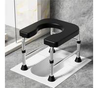 Commode Toilet, Stainless Steel U-Shaped Bath Toilet Chair, Bedside Commodes for Seniors, Adjustable Bath Board, Easy Clean/Store(Black)