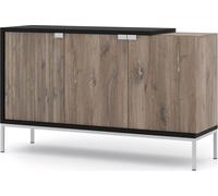 Commode TOLEDO 144 cm 3D CHÊNE FLAGSTAFF / NOIR MAT - Buffet avec cadre argenté - Commode moderne avec 3 portes pour la chambre ou le salon