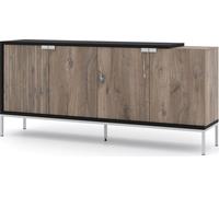 Commode TOLEDO 191 cm 4D CHÊNE FLAGSTAFF / NOIR MAT - Buffet avec cadre argenté - Commode moderne avec 4 portes pour la chambre ou le salon