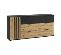 Vente-unique - Commode 6 tiroirs et 1 Porte - Noir et Naturel - TUNALO