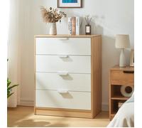[en.casa] Commode avec 4 Tiroirs Spacieux Meuble de Rangement Style Intemporel pour Salon Chambre Entrée Classeur pour Bureau MDF 90 x 70 x 40 cm Effet Chêne Blanc