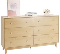 Commode VEVOR à 6 tiroirs & anti-basculement, armoire à tiroirs moderne et minimaliste (39,9 x 137,2 x 81,3 cm) Organiseur Commode à tiroirs pour salon chambre entrée (bois clair)
