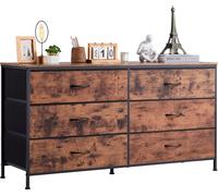 Commode VEVOR à 6 tiroirs, support TV avec espace de rangement, tiroirs d'armoire avec cadre en acier robuste, tour de rangement en tissu pour chambre à coucher couloir armoire, brun rustique