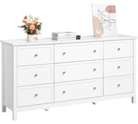Commode VEVOR à 9 tiroirs, commode en bois avec protection contre le glissement et le basculement, meuble à tiroirs rétro minimaliste support TV, organiseur pour salon chambre entrée (blanc)