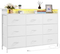 Commode VEVOR, tiroirs d'armoire avec cadre métallique solide, lampes LED et prises de courant intégrées, pour armoires de couloir de chambres à coucher, blanc