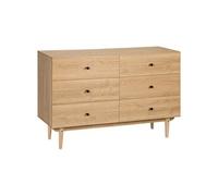 Commode Vintage 6 Tiroirs Piètement Bois De Pin Aspect Bois De Teck Marron