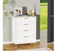 Commode - VIVOLILV - 4 Tiroirs - Blanc - Pieds dorés - 60x34x91cm