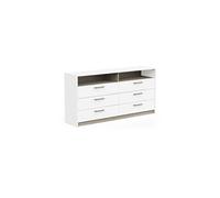Commode - WATSON - 6 tiroirs - Chêne Kronberg / Blanc mat - 162,7 x 39,5 x 81,1 cm - DEMEYERE