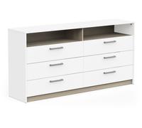 Commode - WATSON - 6 tiroirs - Chêne Kronberg / Blanc mat - 162,7 x 39,5 x 81,1 cm - DEMEYERE