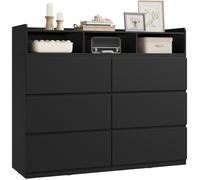 Commode WOLTU 120x40x100cm - Armoire de Rangement Multifonctionnelle - 4 Niveaux 6 Tiroirs - Noir