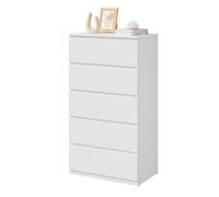 Commode WOLTU - 5 Tiroirs Rangement - Chiffonnier Blanc - en Bois d’Ingénierie - 60x37x110cm