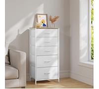 Commode - WOLTU - Armoire de Rangement - 5 Tiroirs en Tissu - MDF et métal - Blanc W0ITT5009