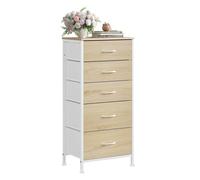 Commode WOLTU - Chiffonnier avec 5 Tiroirs en Tissu - Armoire MDF et métal - Chêne Clair+Blanc W0ITT5021