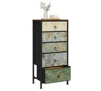 Commode WOLTU - Chiffonnier avec 5 Tiroirs en Tissu - Armoire MDF et métal - Motif de Fleur Vintage W0ITT5019