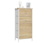Commode WOLTU, Meuble à 4 Tiroirs en Tissu, Métal et Bois d'Ingénierie E1, Chêne Clair+Blanc W0ITT5037