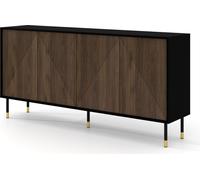 Commode WOODY IV 4D 180 cm NOIR MATT / CHÊNE CATANIA façades fraisées MDF Sideboard Highboard armoire sur pieds