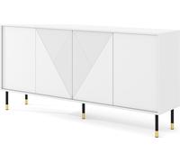 Commode WOODY WHITE 4D 180 cm BLANC MATT - façades fraisées MDF - Sideboard Highboard sur pieds