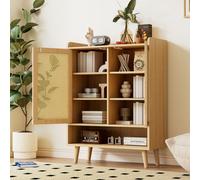 Commodes AIORBER, rotin naturel, plusieurs étagères, grand espace de rangement, mécanisme de retour, structurellement stable, pour l'entrée, 80x35x105 cm, chêne