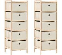 Commodes en osier 2 pcs. avec 5 paniers en tissu Cèdre Beige