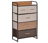 Commodes homcom, buffet avec tiroirs en tissu 5 plis, poignées, salon, casier avec protection inclinable dans la Chambre, marron