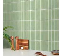 Commomy Credence Adhesive pour Cuisine Salle de Bain, Mat Vert Sauge, Faux Carrelage Adhesif Mural Cuisine Dalle PVC Adhesive Murale, 10 Pièces, 30 x 30 cm