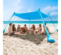 COMMOUDS Abri de Plage Anti UV, Tente Portative 2,1m x 2,1m, Parasol en Aluminium 4 Mâts, Abri Familial Facile à Installer pour la Plage, le Camping, la Pêche et l'Extérieur