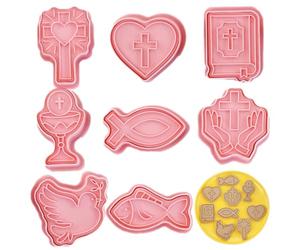 Communion Cookie Mold,First Communion Christening Molds 8 Pieces | 3D Shape Cookie Mold Kit Cutters With Chalice Holy Cup For Easter Halloween Christmas Religious Baptism Communions