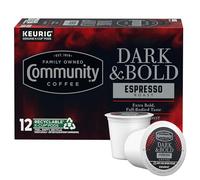 Community Coffee Dark & Bold Espresso Roast Lot de 12 dosettes à café à 12 comptes, extra Dark Roast compatible avec les Brewers Keurig 2.0 K-Cup