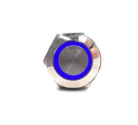 Commutateur 16mm Interrupteur à bouton-poussoir en métal étanche verrouillage automatique Lumière LED Verrouillage 3-6V 12-24V 110V 220V ROUGE Bleu Vert Jaune Blanc(Blu,220V)