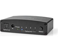 Nedis Commutateur Audio numérique | 4 Voies | Connecteurs - Entrée : DC Power / 4X TosLink | Connecteurs - Sortie TosLink Femelle | Bouton Poussoir/télécommande/Manuel | Métal | Noir